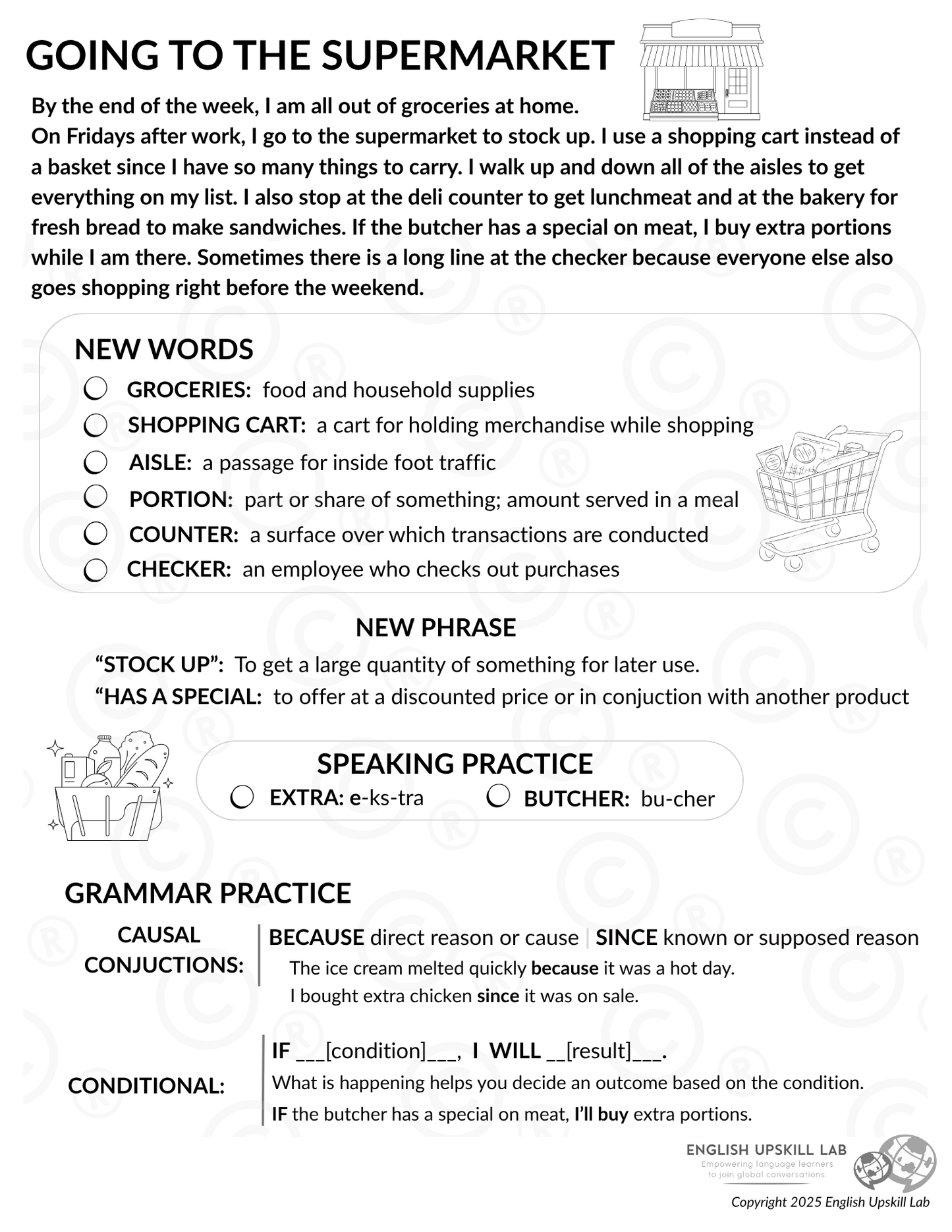 English Lesson Bundle: Going to the Supermarket