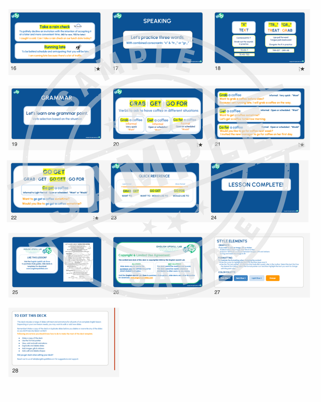 English Lesson Slide Deck:  Going for Coffee