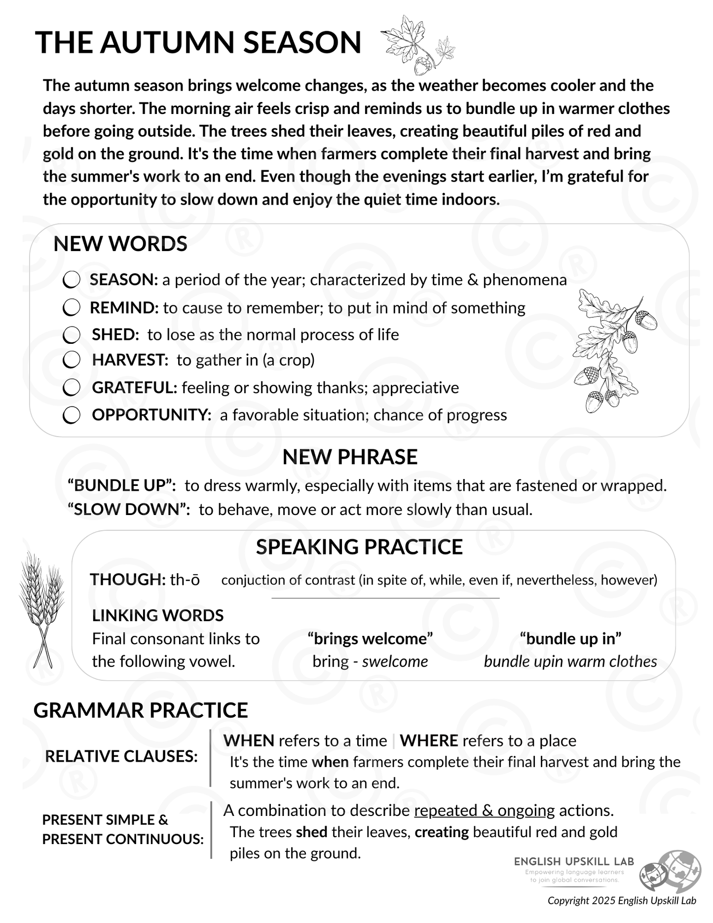 English Lesson Bundle: The Autumn Season