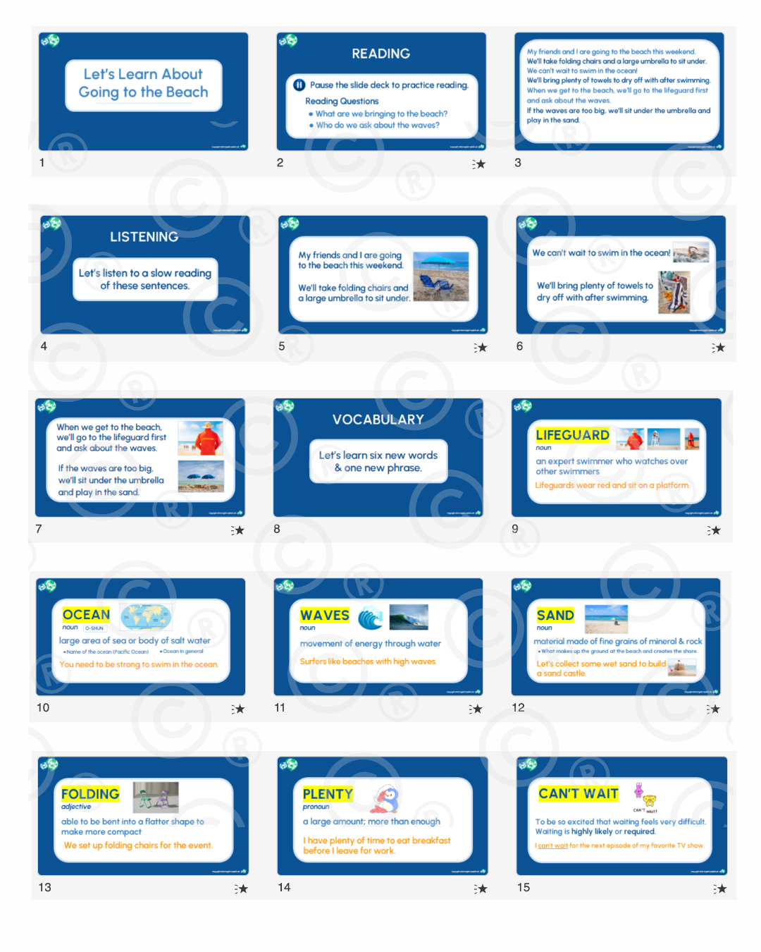 English Lesson Slide Deck: Going to the Beach