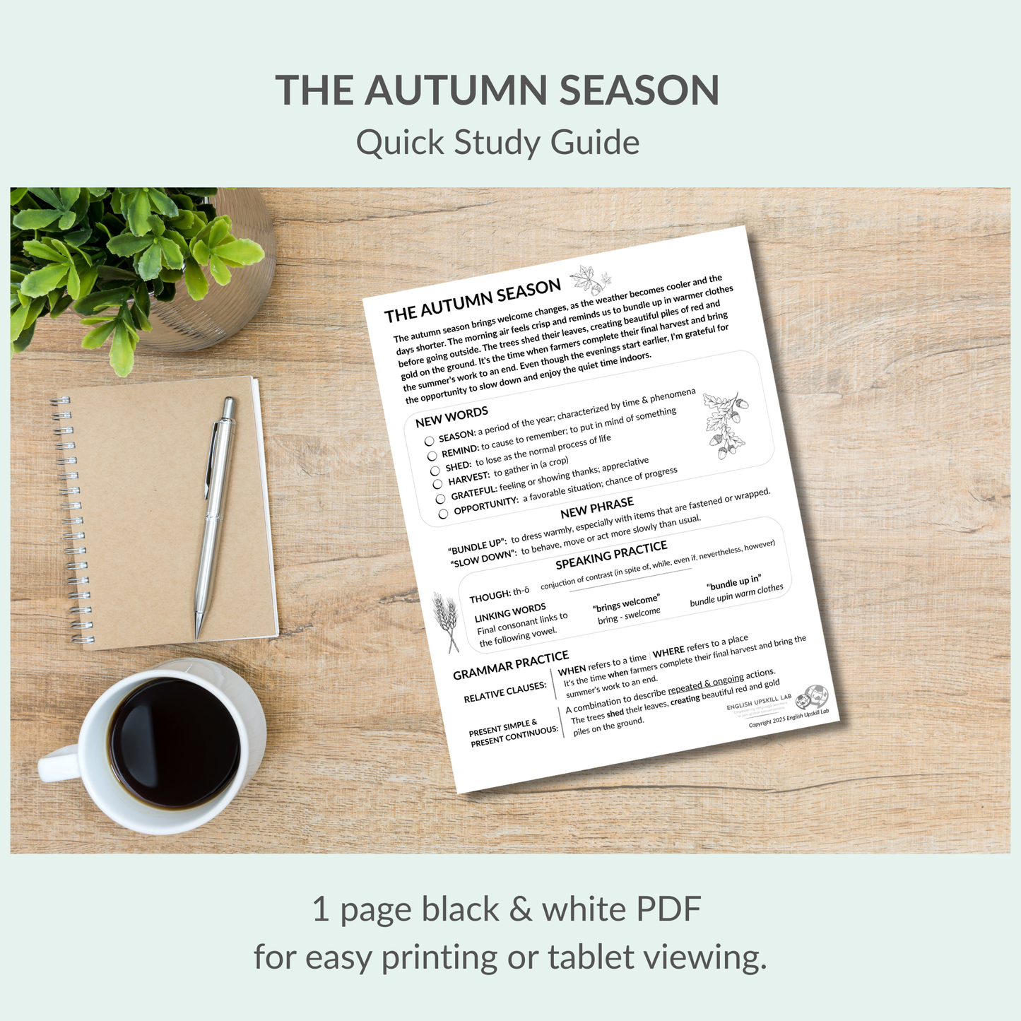 English Lesson Quick Study Guide: Autumn Season