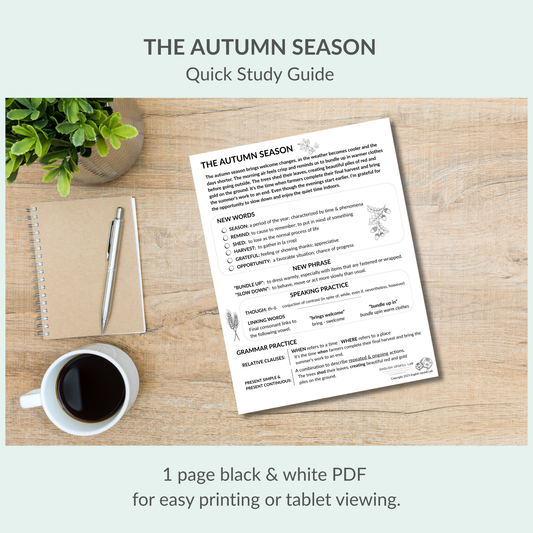 English Lesson Quick Study Guide: Autumn Season