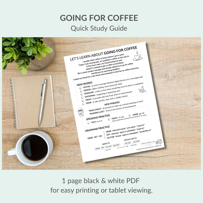 English Lesson Quick Study Guide: Going for Coffee