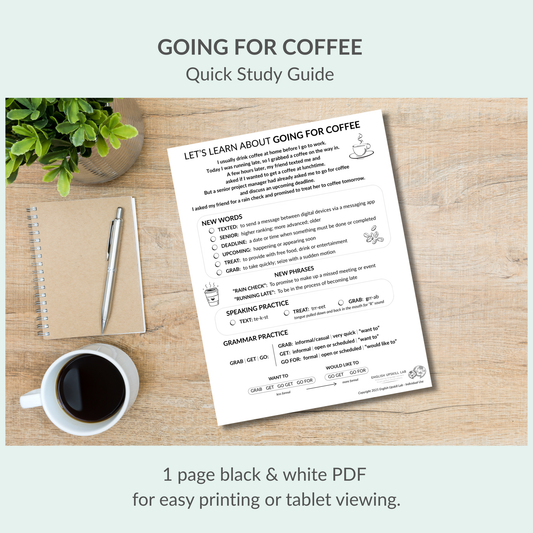 English Lesson Quick Study Guide: Going for Coffee