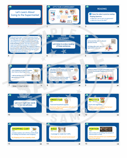 English Lesson Slide Deck: Going to the Supermarket