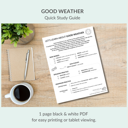 English Lesson Quick Study Guide:  Good Weather