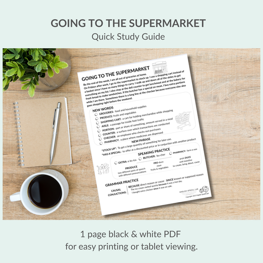 English Lesson Quick Study Guide: Going to the Supermarket
